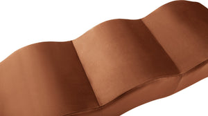 Meridian Furniture Wave Sculptural Curved Velvet Upholstered Bench for Bedroom Entryway or Living Room Accent Cognac 22092Cognac