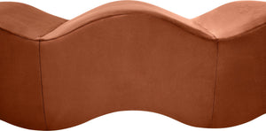 Meridian Furniture Wave Sculptural Curved Velvet Upholstered Bench for Bedroom Entryway or Living Room Accent Cognac 22092Cognac