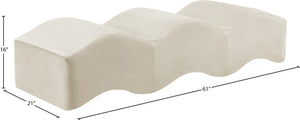 Meridian Furniture Wave Sculptural Curved Velvet Upholstered Bench for Bedroom Entryway or Living Room Accent Cream 22092Cream