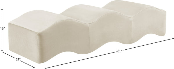 Meridian Furniture Wave Sculptural Curved Velvet Upholstered Bench for Bedroom Entryway or Living Room Accent Cream 22092Cream