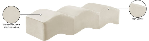 Meridian Furniture Wave Sculptural Curved Velvet Upholstered Bench for Bedroom Entryway or Living Room Accent Cream 22092Cream