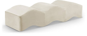 Meridian Furniture Wave Sculptural Curved Velvet Upholstered Bench for Bedroom Entryway or Living Room Accent Cream 22092Cream