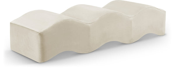 Meridian Furniture Wave Sculptural Curved Velvet Upholstered Bench for Bedroom Entryway or Living Room Accent Cream 22092Cream