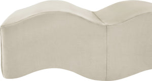 Meridian Furniture Wave Sculptural Curved Velvet Upholstered Bench for Bedroom Entryway or Living Room Accent Cream 22092Cream