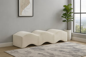 Meridian Furniture Wave Sculptural Curved Velvet Upholstered Bench for Bedroom Entryway or Living Room Accent Cream 22092Cream