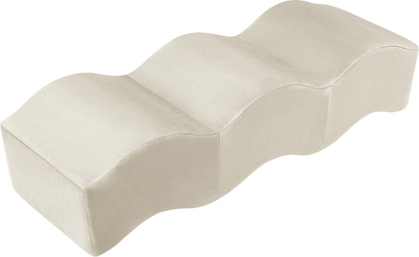 Meridian Furniture Wave Sculptural Curved Velvet Upholstered Bench for Bedroom Entryway or Living Room Accent Cream 22092Cream