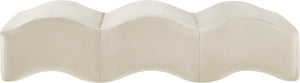 Meridian Furniture Wave Sculptural Curved Velvet Upholstered Bench for Bedroom Entryway or Living Room Accent Cream 22092Cream