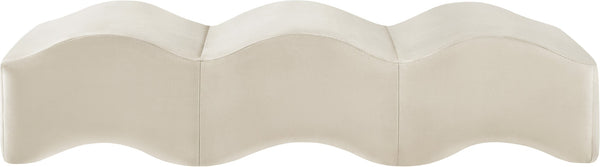 Meridian Furniture Wave Sculptural Curved Velvet Upholstered Bench for Bedroom Entryway or Living Room Accent Cream 22092Cream