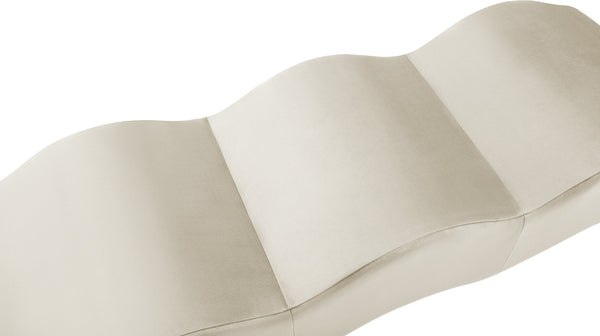 Meridian Furniture Wave Sculptural Curved Velvet Upholstered Bench for Bedroom Entryway or Living Room Accent Cream 22092Cream