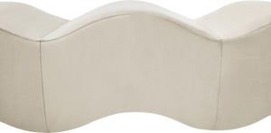 Meridian Furniture Wave Sculptural Curved Velvet Upholstered Bench for Bedroom Entryway or Living Room Accent Cream 22092Cream