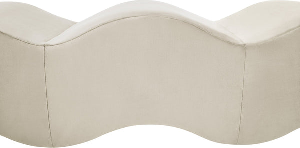 Meridian Furniture Wave Sculptural Curved Velvet Upholstered Bench for Bedroom Entryway or Living Room Accent Cream 22092Cream