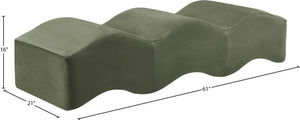 Meridian Furniture Wave Sculptural Curved Velvet Upholstered Bench for Bedroom Entryway or Living Room Accent Green 22092Green