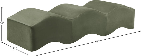 Meridian Furniture Wave Sculptural Curved Velvet Upholstered Bench for Bedroom Entryway or Living Room Accent Green 22092Green