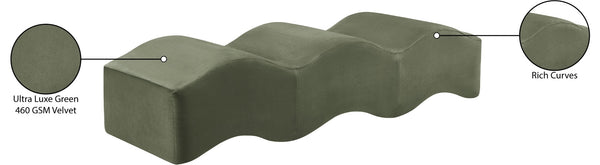 Meridian Furniture Wave Sculptural Curved Velvet Upholstered Bench for Bedroom Entryway or Living Room Accent Green 22092Green