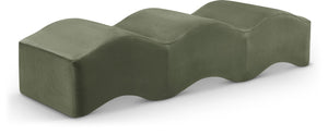Meridian Furniture Wave Sculptural Curved Velvet Upholstered Bench for Bedroom Entryway or Living Room Accent Green 22092Green