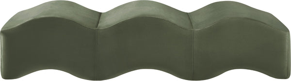 Meridian Furniture Wave Sculptural Curved Velvet Upholstered Bench for Bedroom Entryway or Living Room Accent Green 22092Green