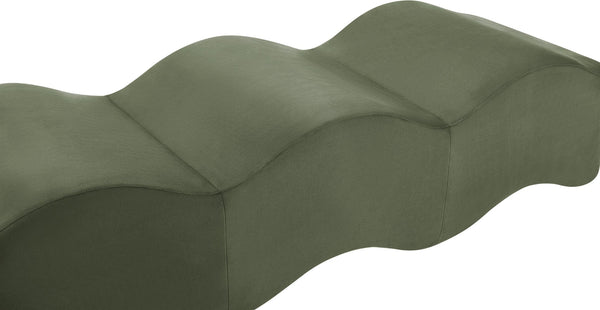 Meridian Furniture Wave Sculptural Curved Velvet Upholstered Bench for Bedroom Entryway or Living Room Accent Green 22092Green
