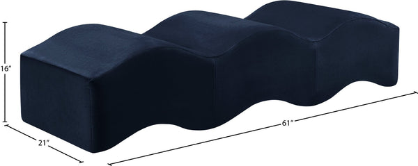 Meridian Furniture Wave Sculptural Curved Velvet Upholstered Bench for Bedroom Entryway or Living Room Accent Navy 22092Navy