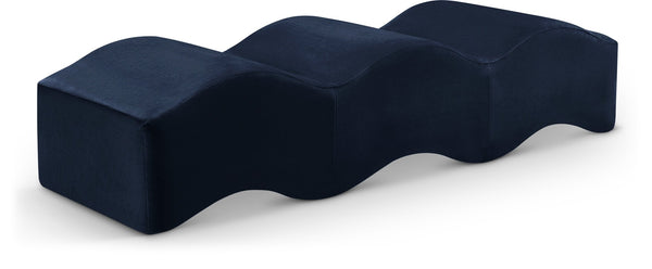 Meridian Furniture Wave Sculptural Curved Velvet Upholstered Bench for Bedroom Entryway or Living Room Accent Navy 22092Navy