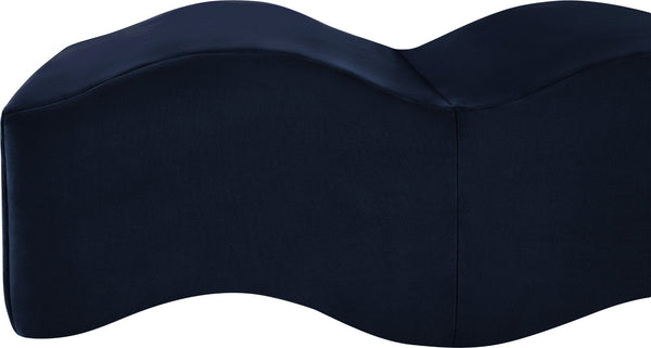 Meridian Furniture Wave Sculptural Curved Velvet Upholstered Bench for Bedroom Entryway or Living Room Accent Navy 22092Navy