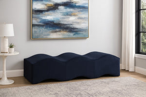 Meridian Furniture Wave Sculptural Curved Velvet Upholstered Bench for Bedroom Entryway or Living Room Accent Navy 22092Navy