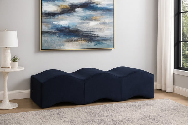 Meridian Furniture Wave Sculptural Curved Velvet Upholstered Bench for Bedroom Entryway or Living Room Accent Navy 22092Navy
