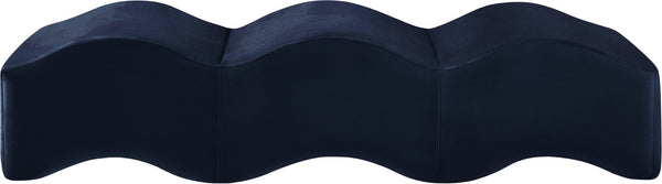 Meridian Furniture Wave Sculptural Curved Velvet Upholstered Bench for Bedroom Entryway or Living Room Accent Navy 22092Navy