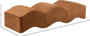 Meridian Furniture Wave Sculptural Curved Velvet Upholstered Bench for Bedroom Entryway or Living Room Accent Saddle 22092Saddle