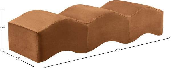 Meridian Furniture Wave Sculptural Curved Velvet Upholstered Bench for Bedroom Entryway or Living Room Accent Saddle 22092Saddle