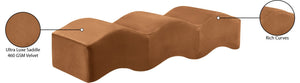 Meridian Furniture Wave Sculptural Curved Velvet Upholstered Bench for Bedroom Entryway or Living Room Accent Saddle 22092Saddle
