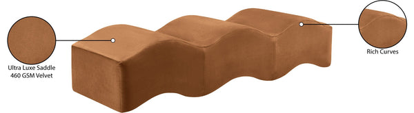 Meridian Furniture Wave Sculptural Curved Velvet Upholstered Bench for Bedroom Entryway or Living Room Accent Saddle 22092Saddle