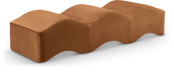 Meridian Furniture Wave Sculptural Curved Velvet Upholstered Bench for Bedroom Entryway or Living Room Accent Saddle 22092Saddle