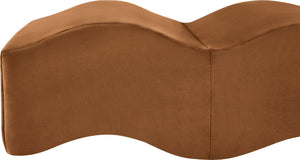 Meridian Furniture Wave Sculptural Curved Velvet Upholstered Bench for Bedroom Entryway or Living Room Accent Saddle 22092Saddle