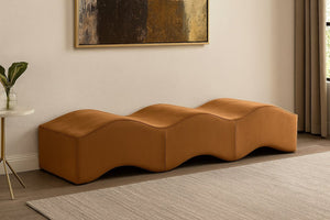 Meridian Furniture Wave Sculptural Curved Velvet Upholstered Bench for Bedroom Entryway or Living Room Accent Saddle 22092Saddle
