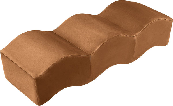 Meridian Furniture Wave Sculptural Curved Velvet Upholstered Bench for Bedroom Entryway or Living Room Accent Saddle 22092Saddle