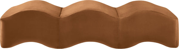Meridian Furniture Wave Sculptural Curved Velvet Upholstered Bench for Bedroom Entryway or Living Room Accent Saddle 22092Saddle