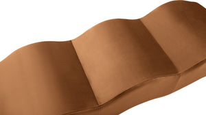 Meridian Furniture Wave Sculptural Curved Velvet Upholstered Bench for Bedroom Entryway or Living Room Accent Saddle 22092Saddle