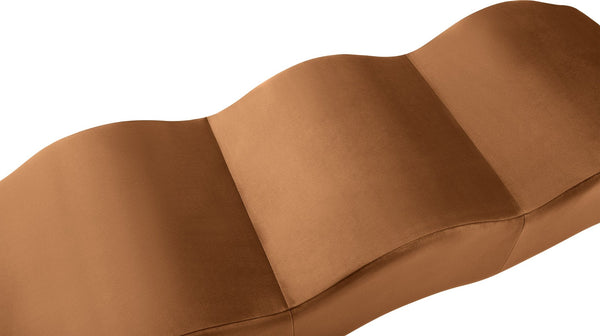 Meridian Furniture Wave Sculptural Curved Velvet Upholstered Bench for Bedroom Entryway or Living Room Accent Saddle 22092Saddle