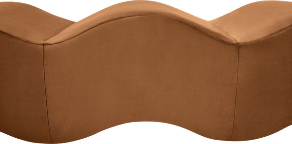 Meridian Furniture Wave Sculptural Curved Velvet Upholstered Bench for Bedroom Entryway or Living Room Accent Saddle 22092Saddle