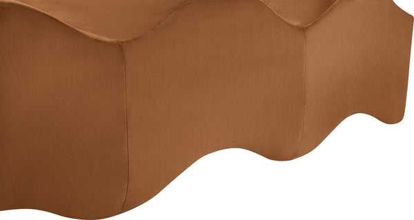 Meridian Furniture Wave Sculptural Curved Velvet Upholstered Bench for Bedroom Entryway or Living Room Accent Saddle 22092Saddle