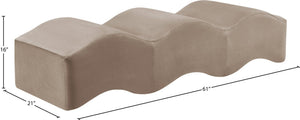 Meridian Furniture Wave Sculptural Curved Velvet Upholstered Bench for Bedroom Entryway or Living Room Accent Taupe 22092Taupe