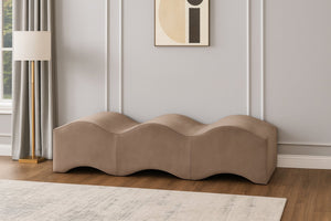 Meridian Furniture Wave Sculptural Curved Velvet Upholstered Bench for Bedroom Entryway or Living Room Accent Taupe 22092Taupe