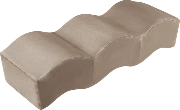 Meridian Furniture Wave Sculptural Curved Velvet Upholstered Bench for Bedroom Entryway or Living Room Accent Taupe 22092Taupe