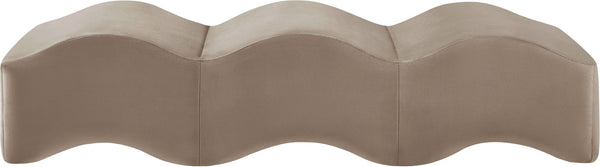 Meridian Furniture Wave Sculptural Curved Velvet Upholstered Bench for Bedroom Entryway or Living Room Accent Taupe 22092Taupe