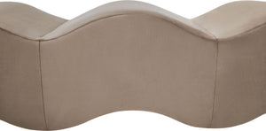 Meridian Furniture Wave Sculptural Curved Velvet Upholstered Bench for Bedroom Entryway or Living Room Accent Taupe 22092Taupe