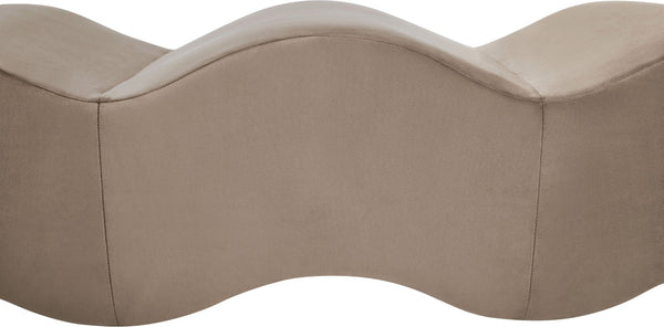 Meridian Furniture Wave Sculptural Curved Velvet Upholstered Bench for Bedroom Entryway or Living Room Accent Taupe 22092Taupe