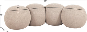 Meridian Furniture Apollo Art Deco Boucle Upholstered Bench with Circular Cushion Detail for Bedroom Entry 22093Beige