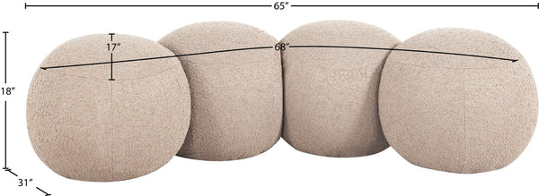 Meridian Furniture Apollo Art Deco Boucle Upholstered Bench with Circular Cushion Detail for Bedroom Entry 22093Beige
