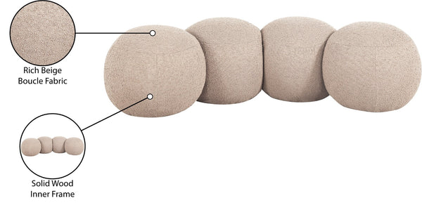 Meridian Furniture Apollo Art Deco Boucle Upholstered Bench with Circular Cushion Detail for Bedroom Entry 22093Beige