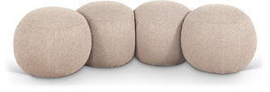 Meridian Furniture Apollo Art Deco Boucle Upholstered Bench with Circular Cushion Detail for Bedroom Entry 22093Beige